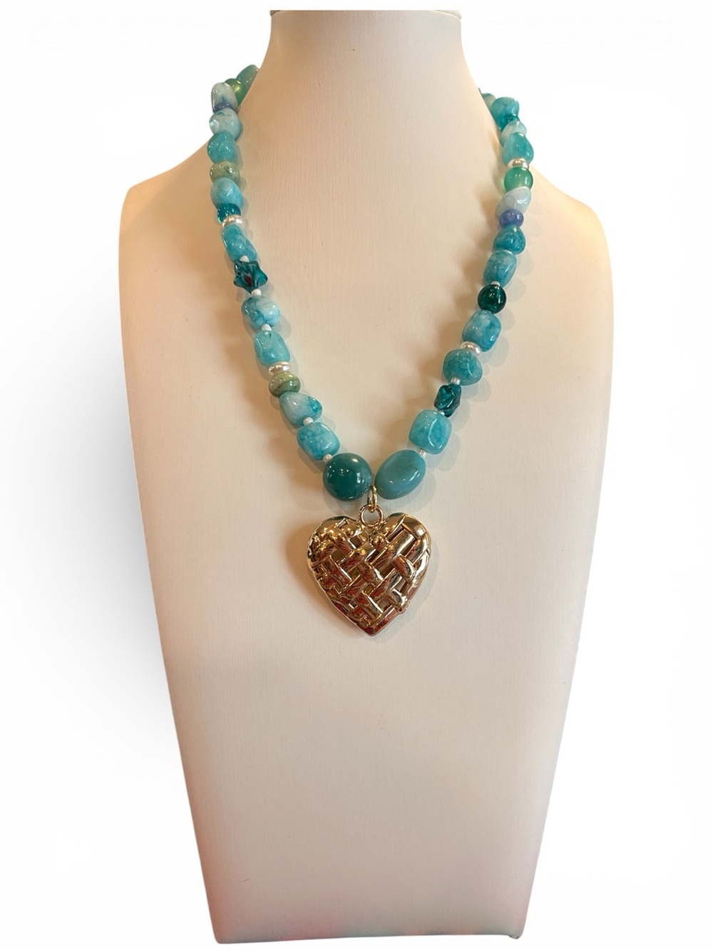 RUSH Turquoise Beaded Heart Pendant Necklace